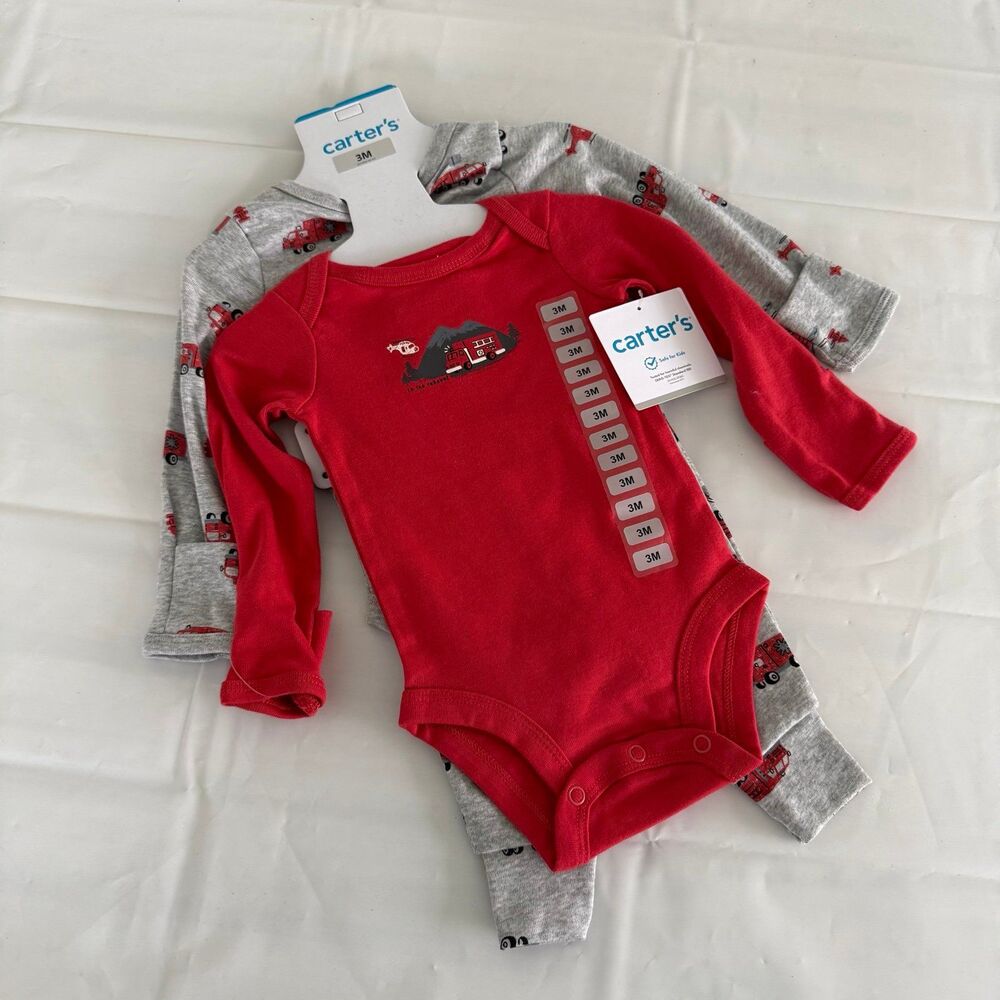 Carter’s Baby Boy 3M Fire Truck Bodysuit Pants 3pc Set Outfit 100% Cotton NWT
